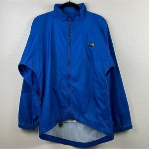 REI Jacket Men's Sz S Windbreaker Full Zip Hi-Low Hem Vent Cuff Strap Lined Blue